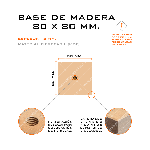 Base de Madera para sellos 80 x 80mm.