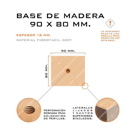 Base de Madera para sellos 90 x 80mm.