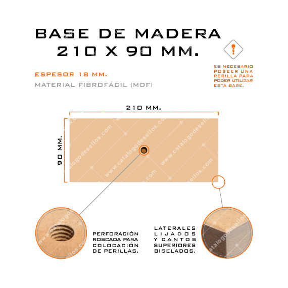 Base de Madera para sellos 210 x 90mm.
