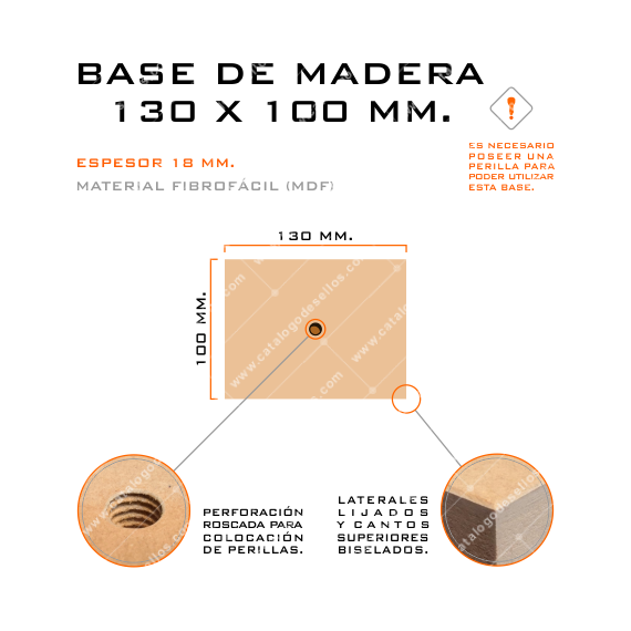 Base de Madera para sellos 130 x 100mm.