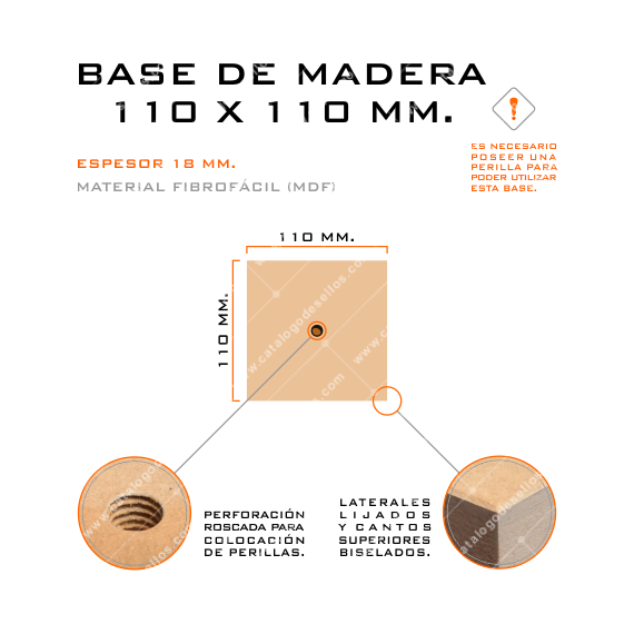 Base de Madera para sellos 110 x 110mm.
