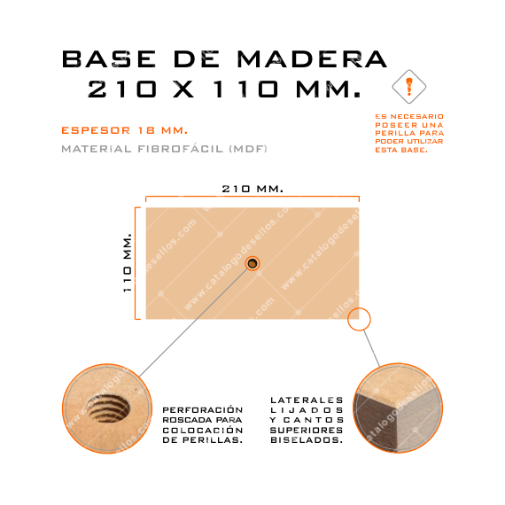 Base de Madera para sellos 210 x 110mm.
