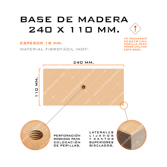 Base de Madera para sellos 240 x 110mm.
