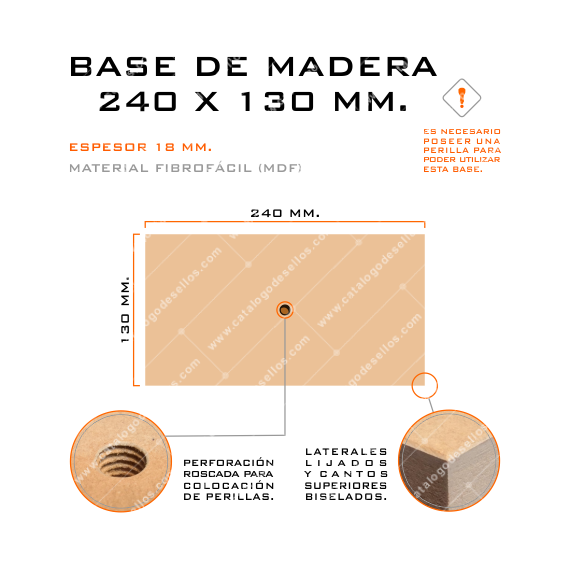 Base de Madera para sellos 240 x 130mm.