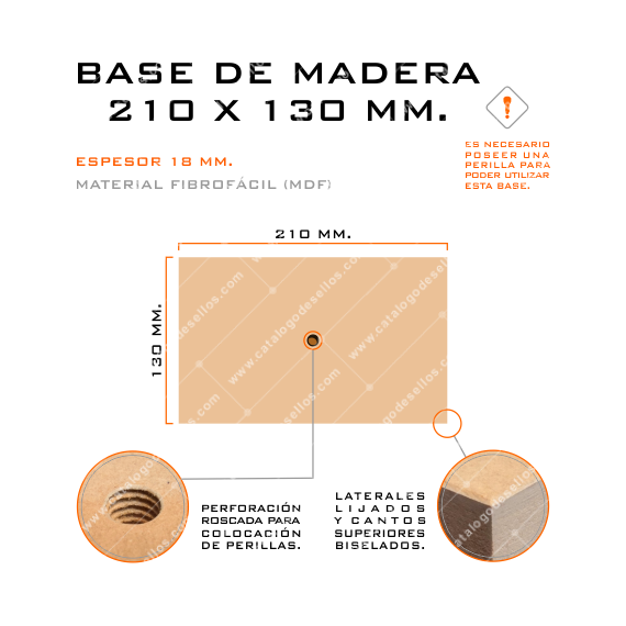 Base de Madera para sellos 210 x 130mm.