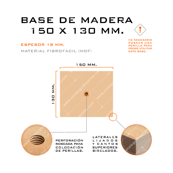 Base de Madera para sellos 150 x 130mm.