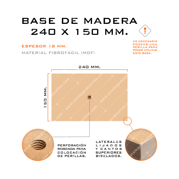 Base de Madera para sellos 240 x 150mm.