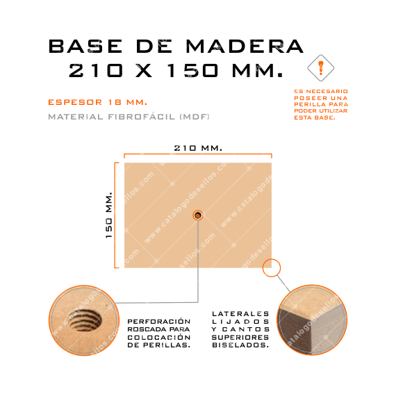 Base de Madera para sellos 210 x 150mm.