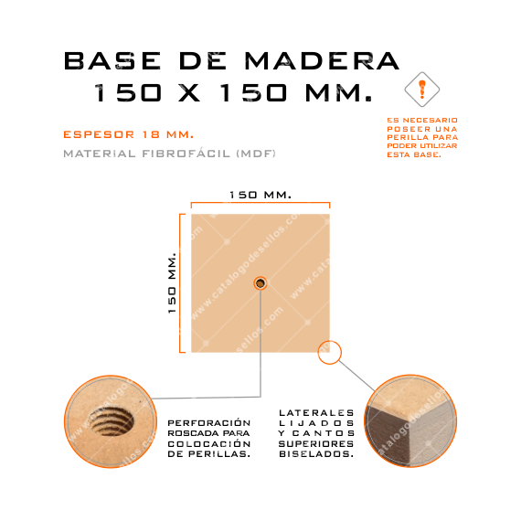 Base de Madera para sellos 150 x 150mm.