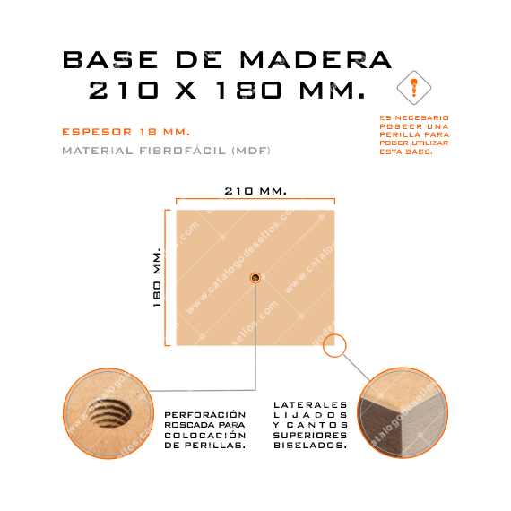 Base de Madera para sellos 210 x 180mm.