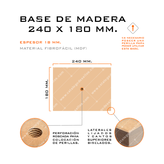 Base de Madera para sellos 240 x 180mm.