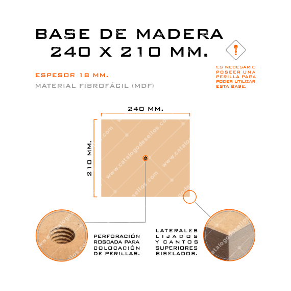 Base de Madera para sellos 240 x 210mm.