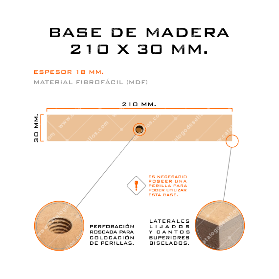 Base de Madera para sellos 210 x 30mm.