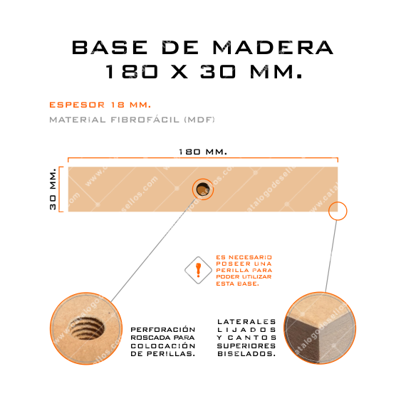 Base de Madera para sellos 180 x 30mm.