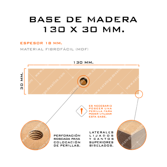 Base de Madera para sellos 130 x 30mm.