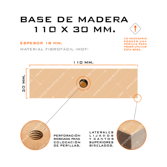 Base de Madera para sellos 110 x 30mm.