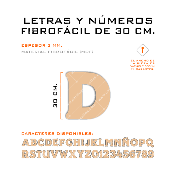 Letras y Números Fibrofácil de 30 cm. por Unidad