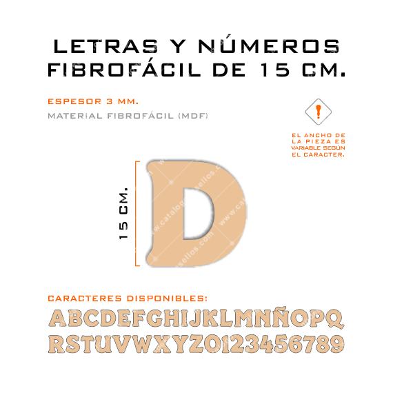 Letras y Números Fibrofácil de 15 cm. por Unidad