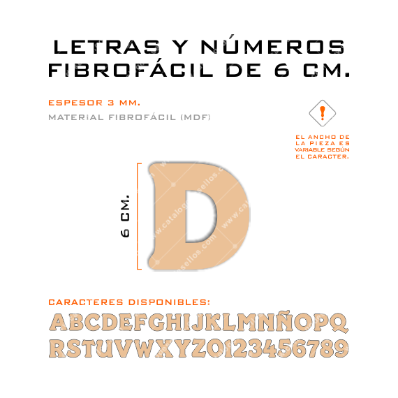 Letras y Números Fibrofácil de 6 cm. por Unidad