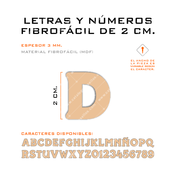 Letras y Números Fibrofácil de 2 cm. por Unidad