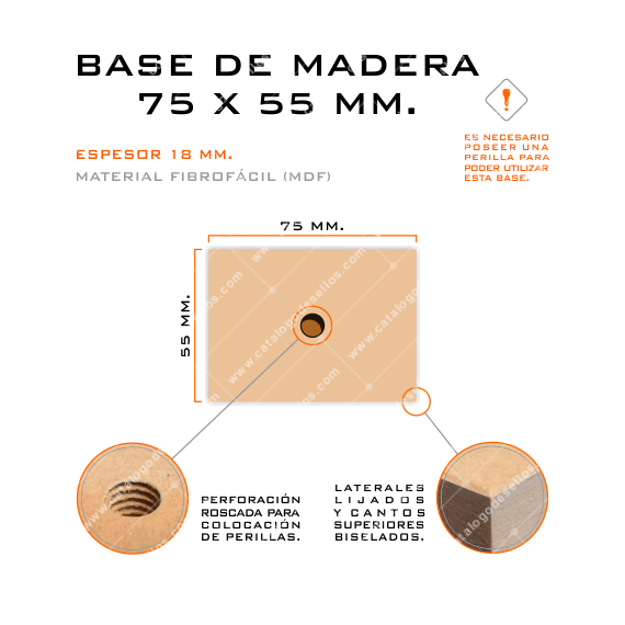 Base de Madera para sellos 75 x 55mm.