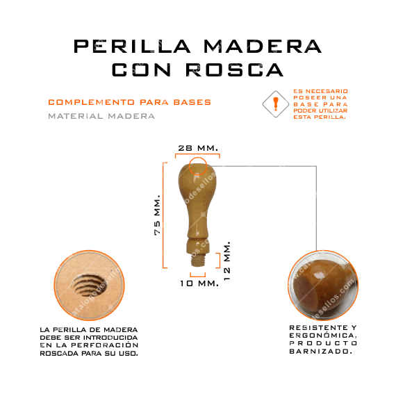 Perilla de Madera con Rosca