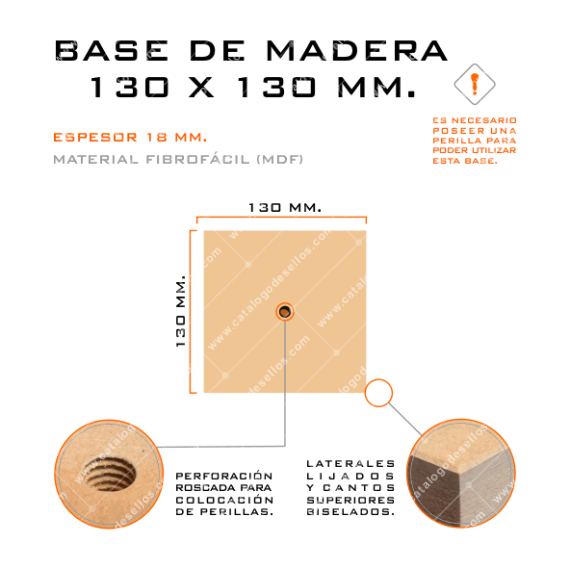 Base de Madera para sellos 130 x 130mm.