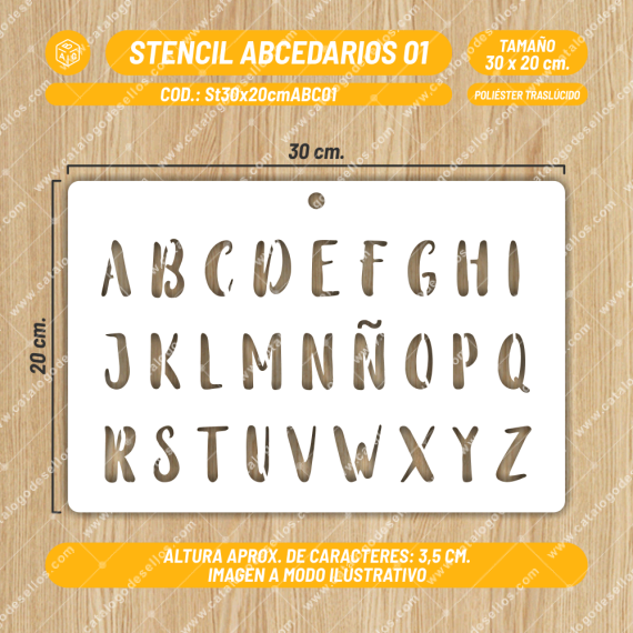 Stencil ABC 01 con Caracteres de 3,5 cm.