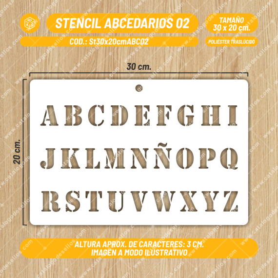 Stencil ABC 02 con Caracteres de 3 cm.