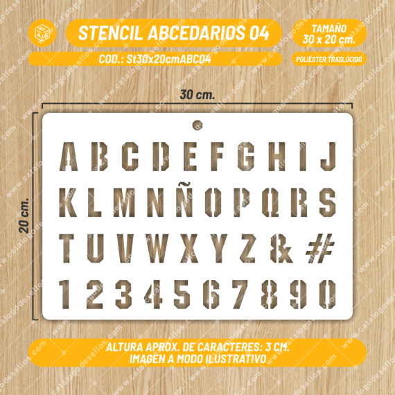 Stencil ABC 04 con Caracteres de 3 cm.