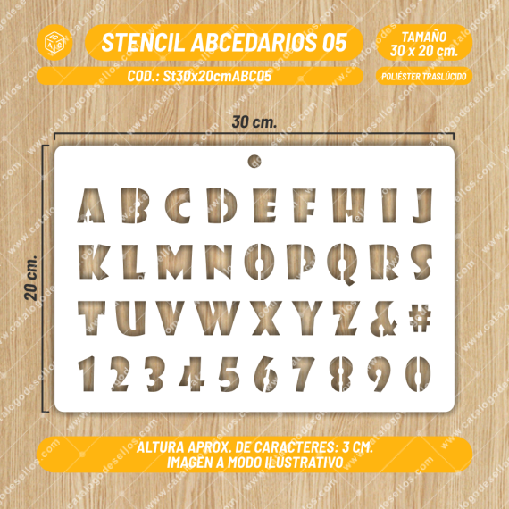 Stencil ABC 05 con Caracteres de 3 cm.