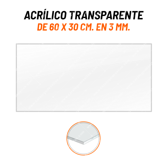 Acrilico Transparente de 60 x 30cm. en 3mm.