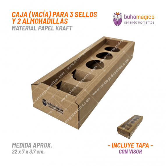 Caja Kraft (vacía) para 3 Sellos y 2 Almohadillas BuhoMagico