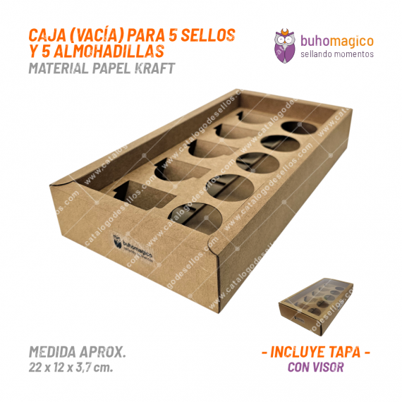 Caja Kraft (vacía) para 5 Sellos y 5 Almohadillas BuhoMagico
